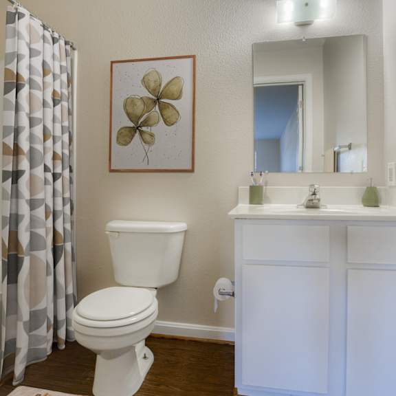 a bathroom with a shower and a toilet and a sink