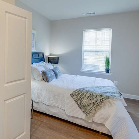 bedroom with large closets