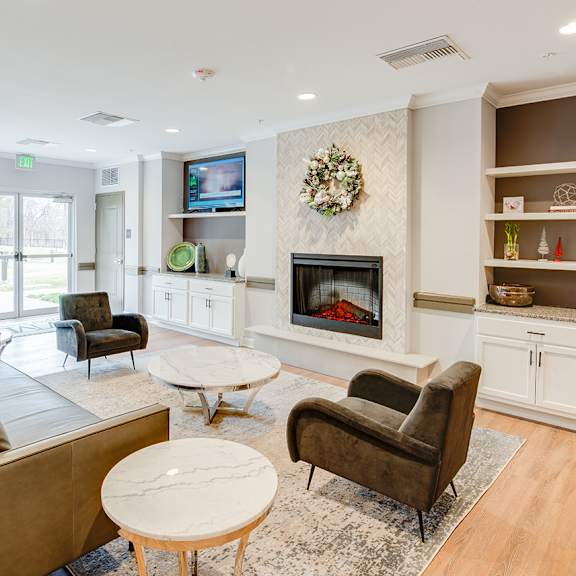 community room with fireplace