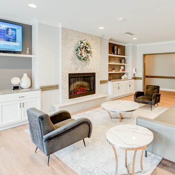 community room with fireplace
