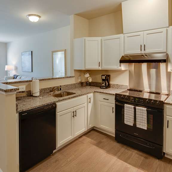 kitchen view with breakfast bar