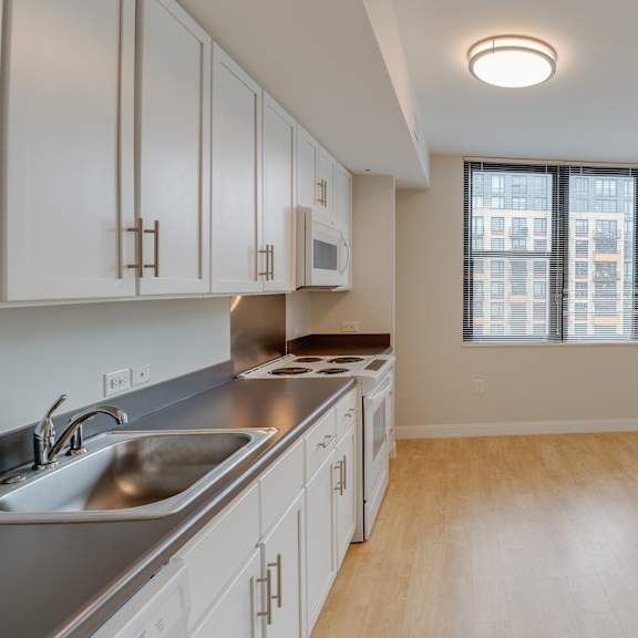 kitchen view with large windows