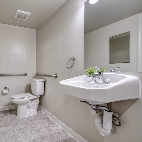 a bathroom with a toilet and a sink and a mirror