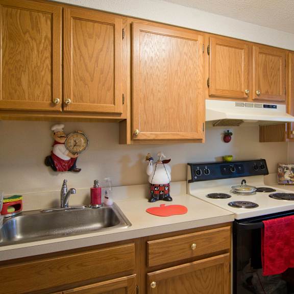 a kitchen with a stove and a sink