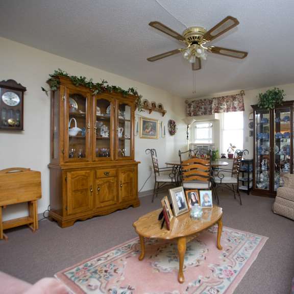 a living room with a couch and a table