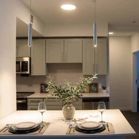 modern dining area at 20 stephenson aman at clarendon hill, somerville, ma