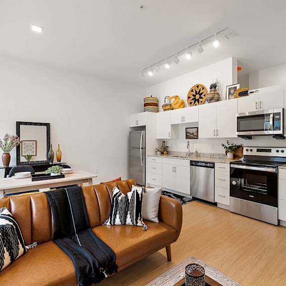 kitchen and dining space at the freelon at sugar hill, detroit, michigan 48201