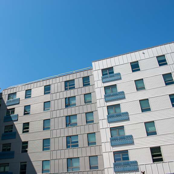 exterior architecture view at the loop at mattapan station, boston, ma