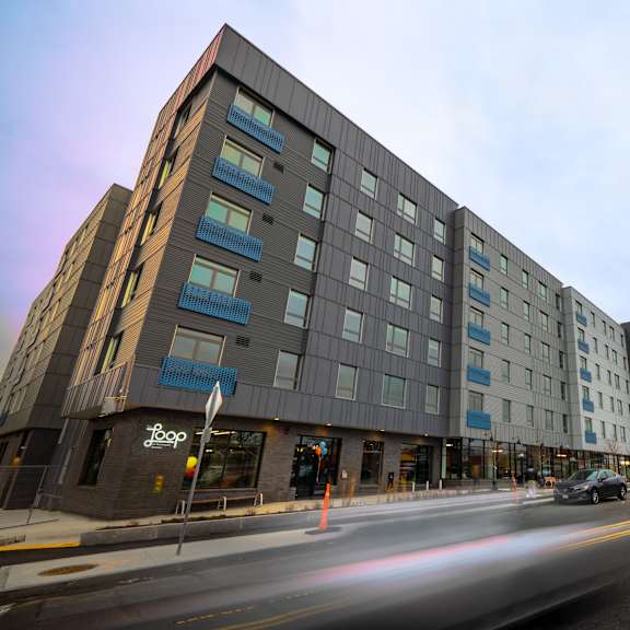 building exterior view at the loop at mattapan station, boston
