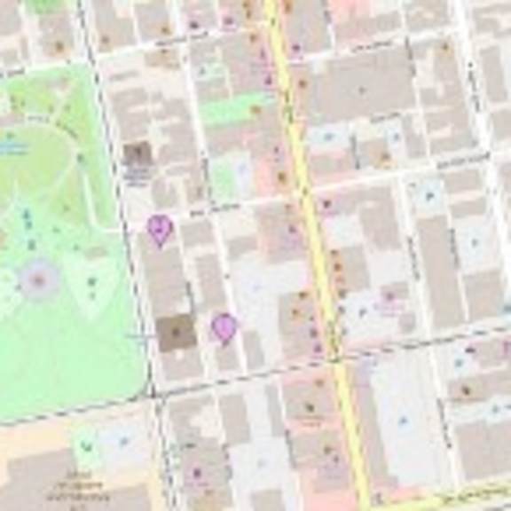 a map of a city with a green area and a purple