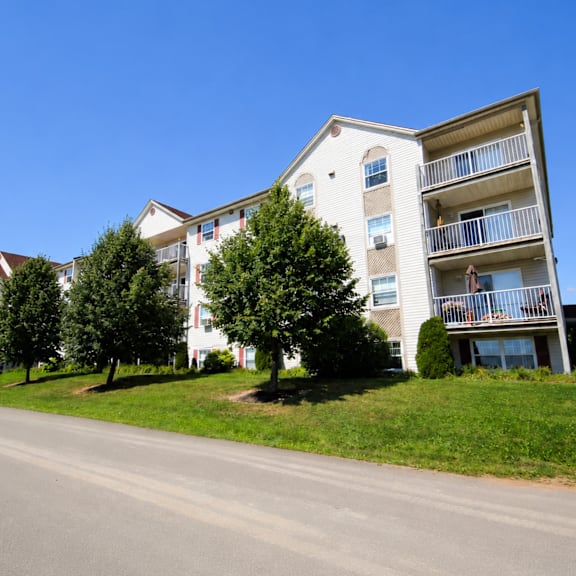 apartment building with a tree in front of it.