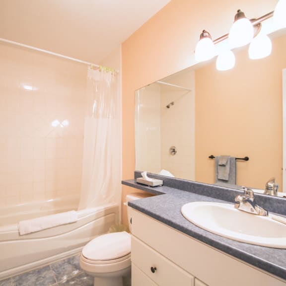 a bathroom with a toilet, sink, and bathtub.