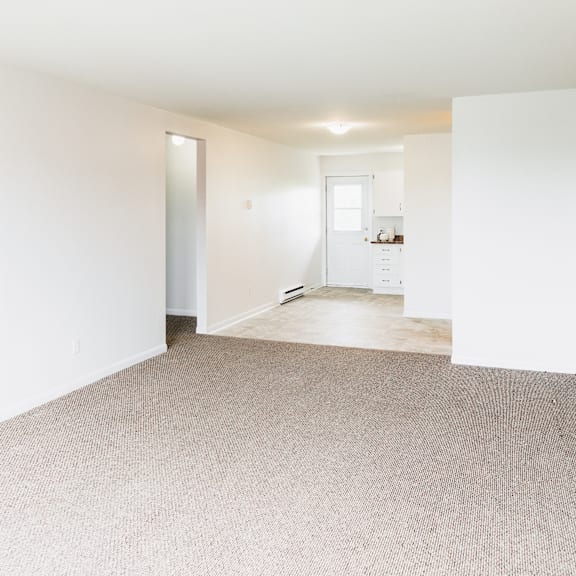 a room with a carpeted floor and a doorway leading to another room.
