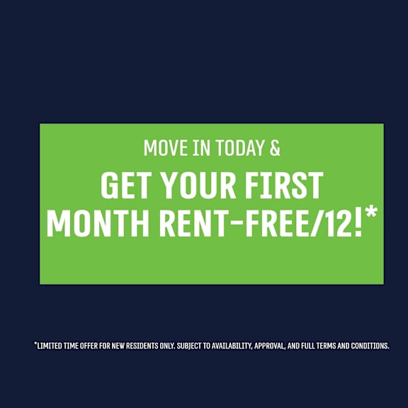 a promotional image offering a free first month of rent for new residents.