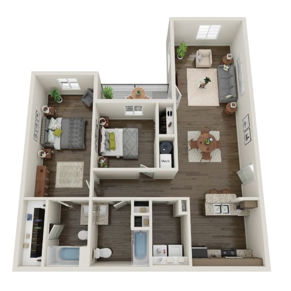 Thumbnail 1 of 7 a 3d drawing of a bedroom with a floor plan