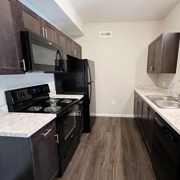 kitchen with cabinets and counter table at parkway trails, kentucky
