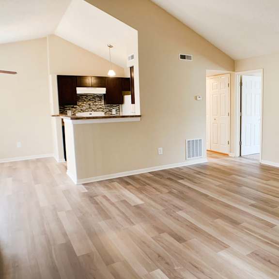wood floor living room at the vinings apartments, cincinnati, oh, 45245