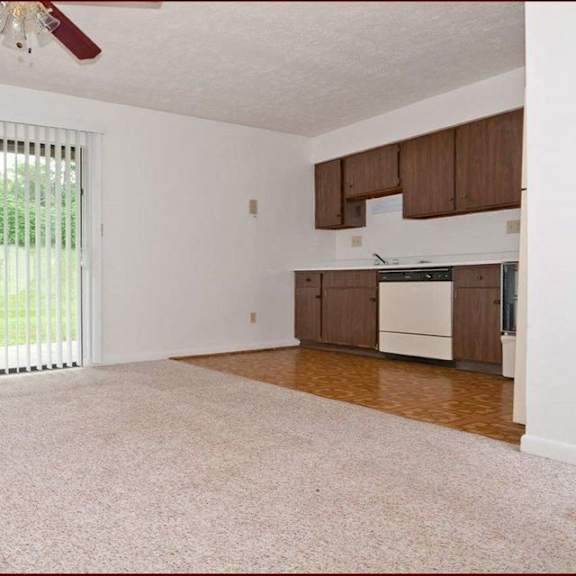 living room with kitchen at east pointe apartments, cincinnati, oh