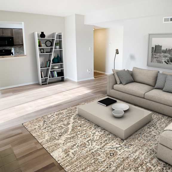 living room interior at steeplechase apartments, loveland, oh