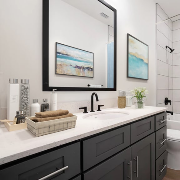a bathroom with a sink and a toilet at The Mobile Lofts, Alabama