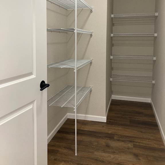 a walk in closet in a 555 waverly unit