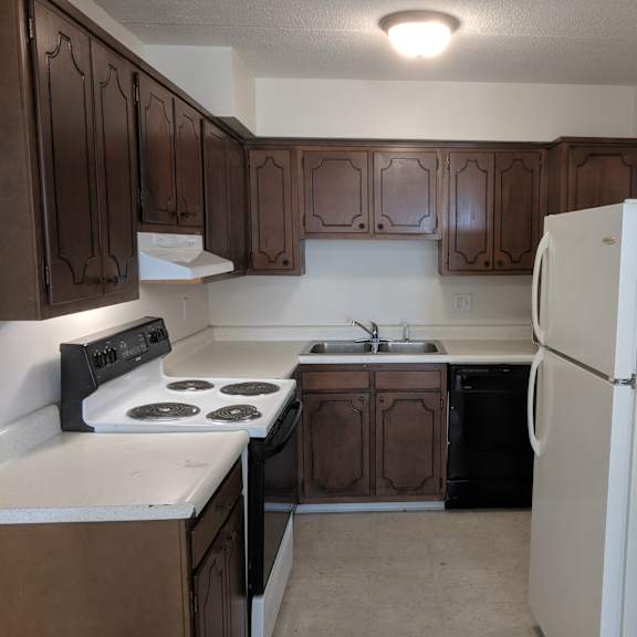 kitchen showing stove top, oven, fridge and sink at john snell apartments