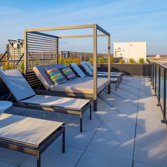 rooftop sun deck with sunset views