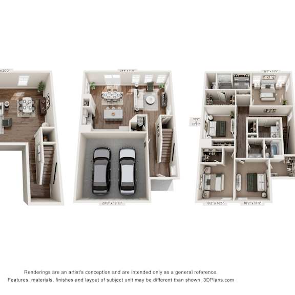 Thumbnail 2 of 2 3D rendering of the Retreat floor plan with basement at Mural Lewis Center, located in Lewis Center, OH.