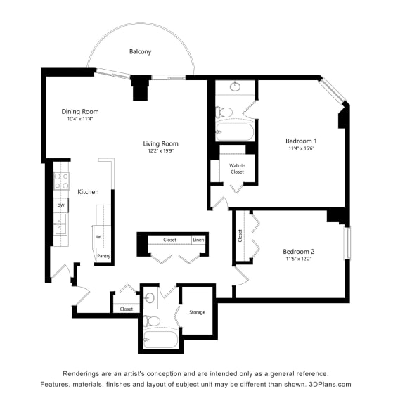 Thumbnail 2 of 2 2 Bedroom 01 22 Floor Plan at Durham, Edina,  55435