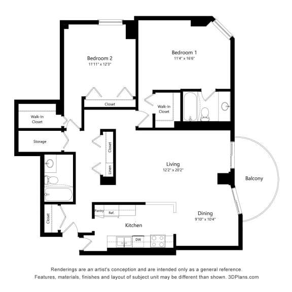 Thumbnail 2 of 2 2 Bedroom 02 21 Floor Plan at Durham, Edina, MN