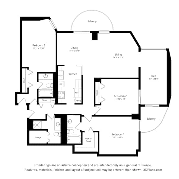 Thumbnail 2 of 2 3 Bedroom 10 Floor Plan at Durham, Edina, 55435