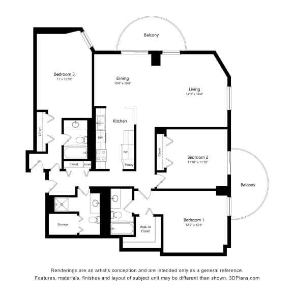 Thumbnail 2 of 2 3 Bedroom 13 Floor Plan at Durham, Edina, MN