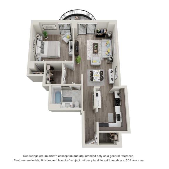 Thumbnail 1 of 2 1  Bed   1  Bath   760 Sq. Ft. | 1 Bedroom 03 20 Floor Plan at Durham, Edina, MN, 55435