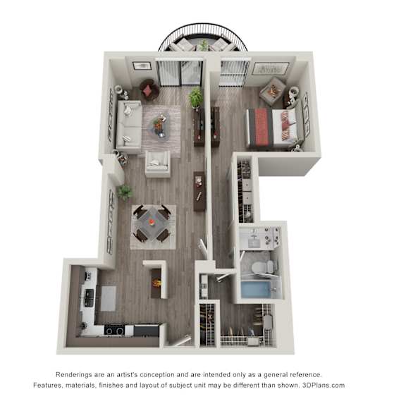 Thumbnail 1 of 2 1  Bed   1  Bath   775 Sq. Ft. | 1 Bedroom 04 19 Floor Plan at Durham, Edina, 55435