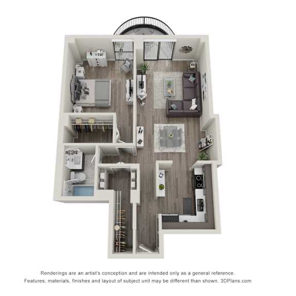 Thumbnail 1 of 2 1  Bed   1  Bath   750 Sq. Ft. | 1 Bedroom 07 16 Floor Plan at Durham, Edina, MN