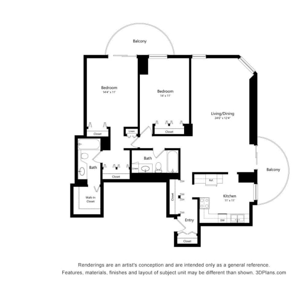 Thumbnail 3 of 3 Two Bedroom 02 Floor Plan at Churchill, Minneapolis