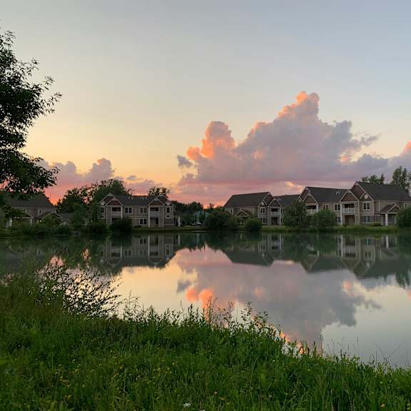 the pond in front of our house at sunset