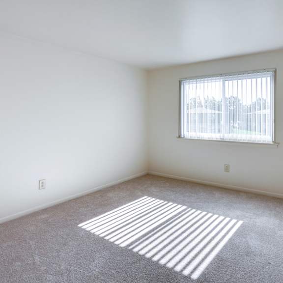 an empty room with carpet and a window