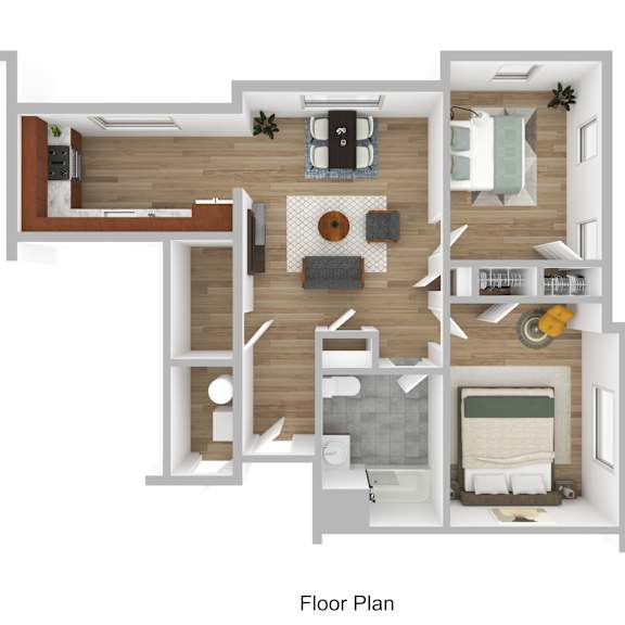Thumbnail 3 of 4 A two bedroom one bathroom apartment floor plan.