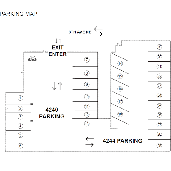 Thumbnail 2 of 2 A diagram of a parking map showing the layout of parking spaces.