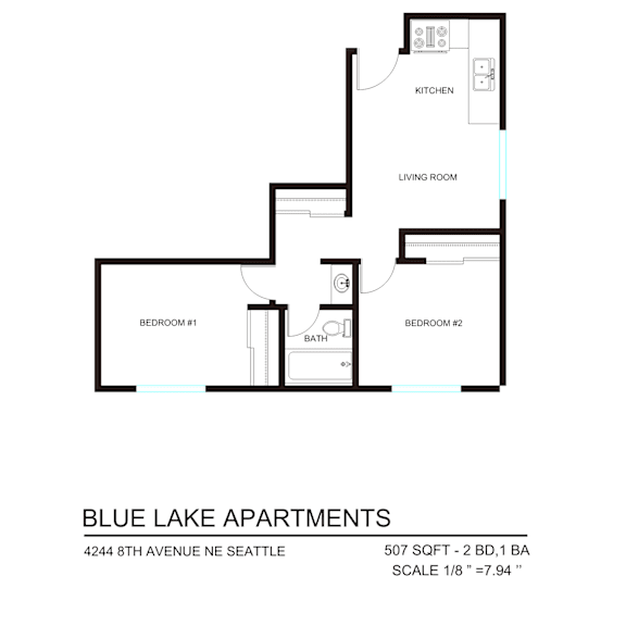 Thumbnail 8 of 9 A floor plan for an apartment complex called Blue Lake Apartments.