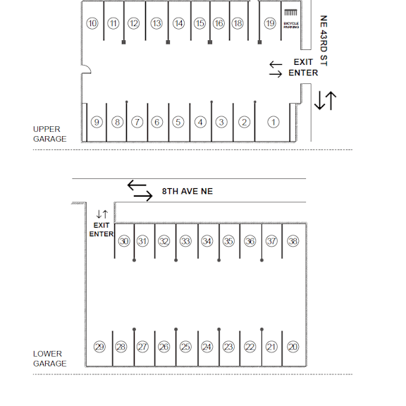 Thumbnail 3 of 3 A black and white diagram of a parking map for Cedar Apartments.
