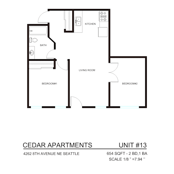 Thumbnail 4 of 9 A floor plan of a 2 bedroom apartment at Cedar Apartments