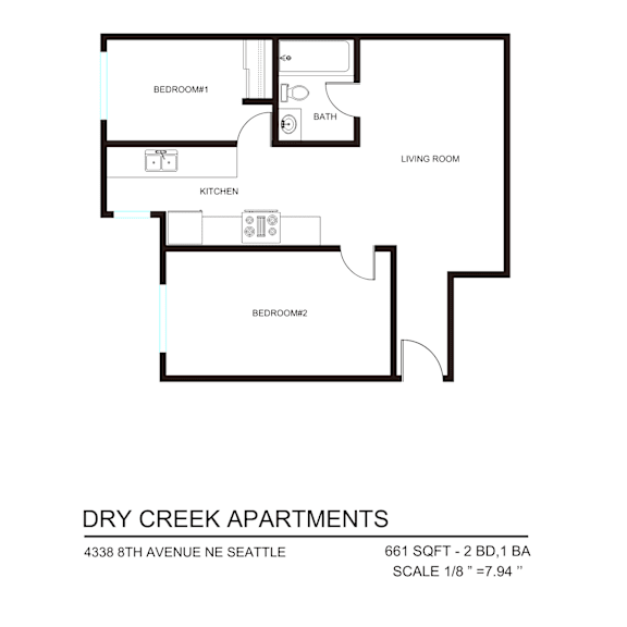 Thumbnail 2 of 6 A floor plan of apartment layout for Dry Creek Apartments.