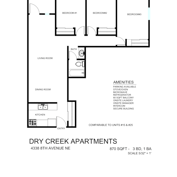 Thumbnail 1 of 3 Apartment floor plan for Dry Creek Apartments.