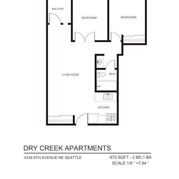 Thumbnail 5 of 6 A floor plan of apartment layout for Dry Creek Apartments.