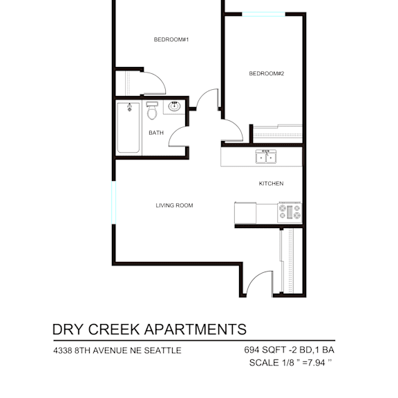 Thumbnail 4 of 6 A floor plan of apartment layout for Dry Creek Apartments.