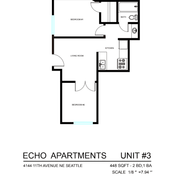 Thumbnail 8 of 9 A floor plan for Echo Apartments Unit #3.