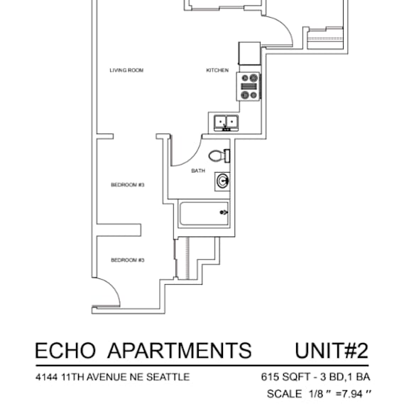 Thumbnail 2 of 2 A floor plan for Echo Apartments shows the layout of Unit #2.
