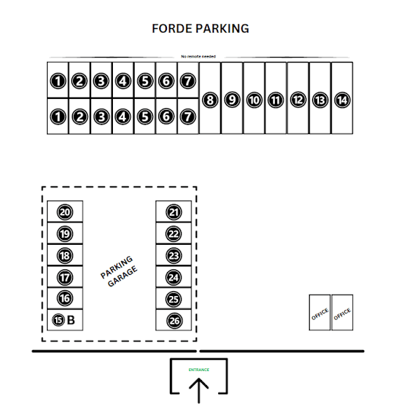 Thumbnail 2 of 2 A diagram of a parking lot with numbered parking spaces.